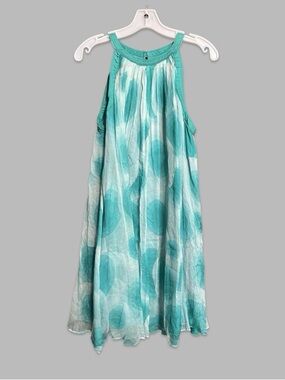Catherine Malandrino Silk Turquoise Circles Chiffon Halter Mini Dress Sz 12